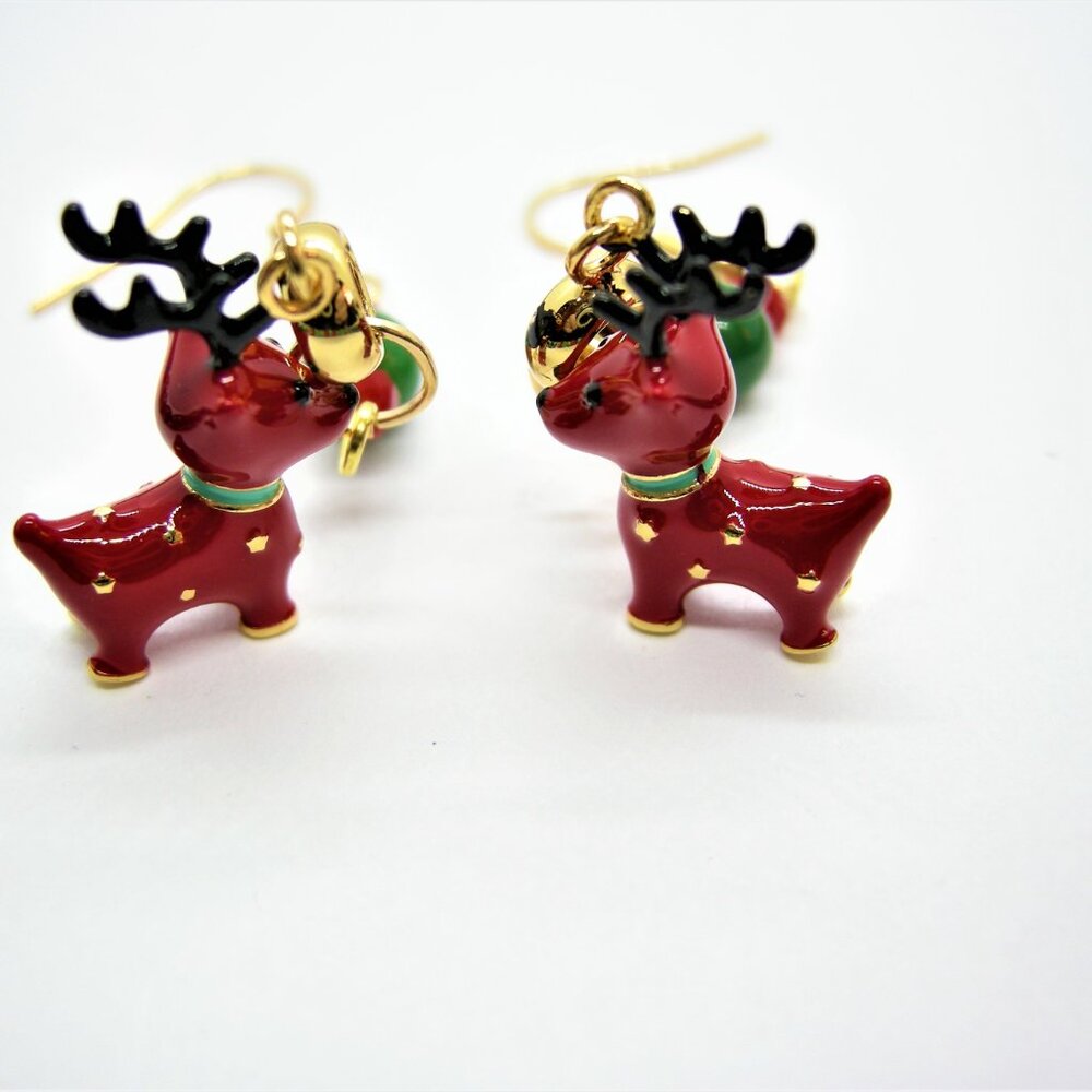 Handcrafted Glass Bead Christmas Necklace with Reindeer Earrings Set - Picture 6 of 12